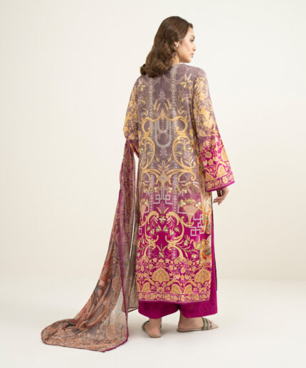 Coloured Viscose Raw Silk Straight Suit - View 2