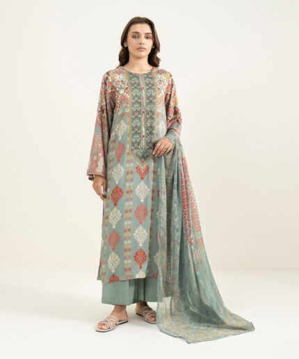 Grey Viscose Raw Silk Straight Suit - View 2