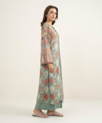 Grey Viscose Raw Silk Straight Suit - View 5