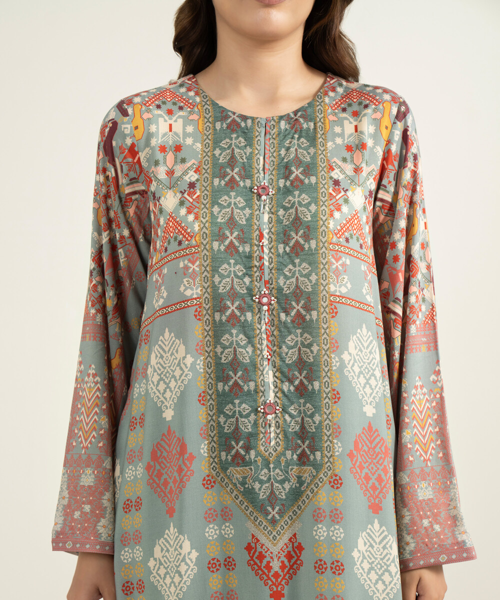 Grey Viscose Raw Silk Straight Suit - View 1 Grey Viscose Raw Silk Straight Suit - View 1