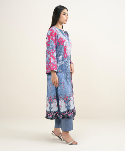 Blue Blended Grip Silk A-Line Suit - View 2