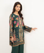 Dark Green Premium Viscose Satin Straight Suit - View 3
