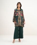 Dark Green Premium Viscose Satin Straight Suit - View 2