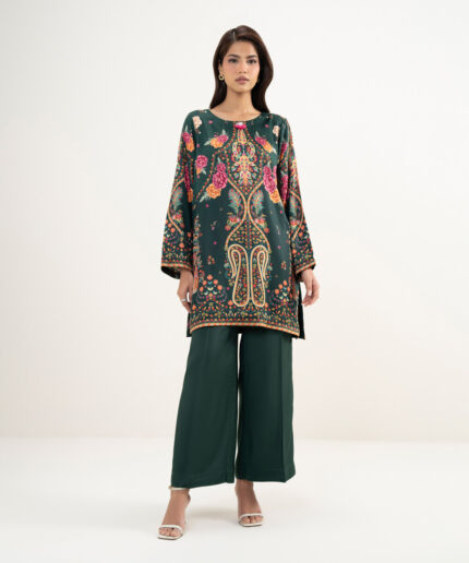 Dark Green Premium Viscose Satin Straight Suit - View 2