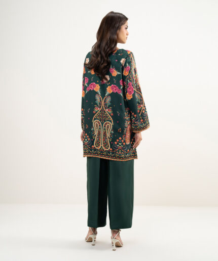 Dark Green Premium Viscose Satin Straight Suit - View 1