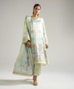 Mint Green Blended Satin Straight Suit - View 2