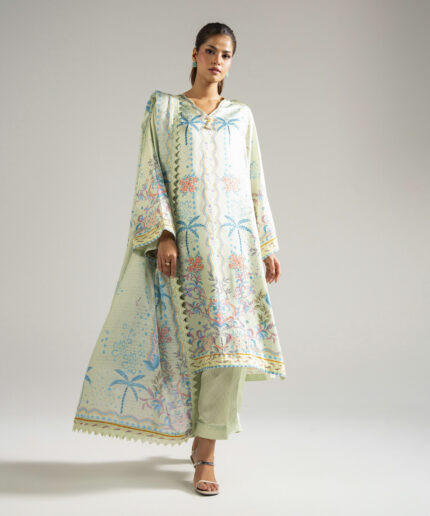 Mint Green Blended Satin Straight Suit - View 2