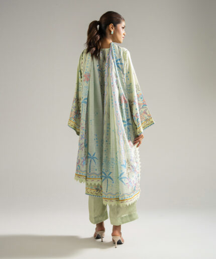 Mint Green Blended Satin Straight Suit - View 1