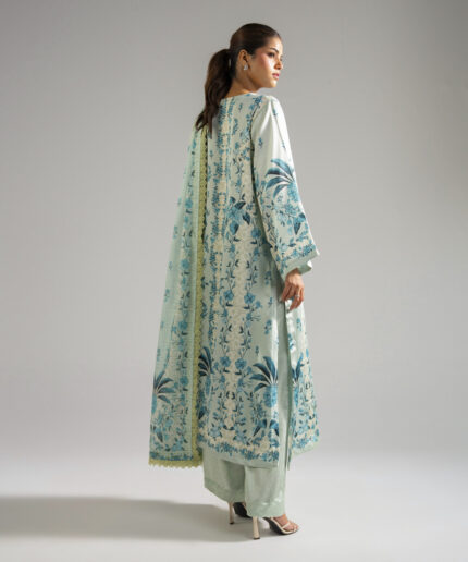 Green Blended Satin Straight Suit - View 1