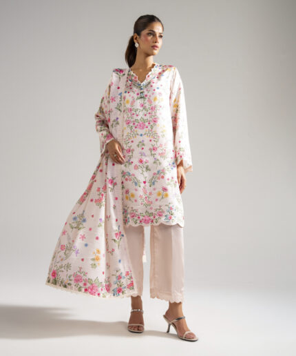 Pink Blended Satin Straight Suit - View 1