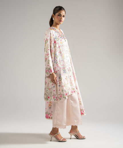 Pink Blended Satin Straight Suit - View 2