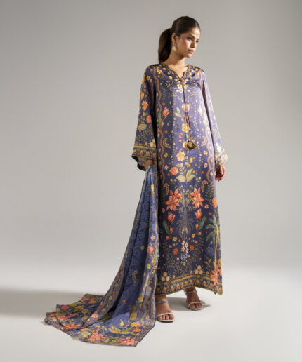 Purple Blended Satin A-Line Suit - View 1