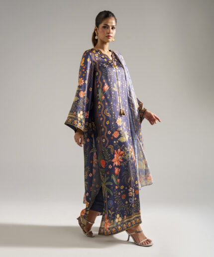Purple Blended Satin A-Line Suit - View 2