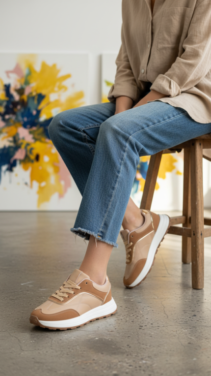 Beige Casual Sneaker For Ladies AT7487 - View 1