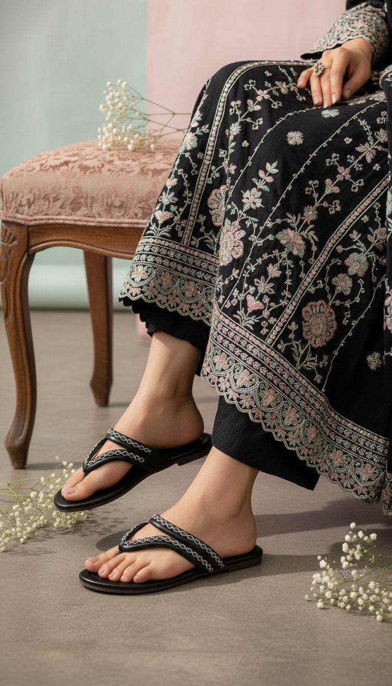 CL215201_2_004f9c71-d9db-461a-8a9b-fc07f34a9922.png Black Casual Chappal For Ladies CL2152 - View 1