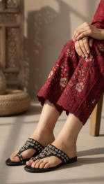 Black Ethnic Chappal For Ladies EC0238 - View 1
