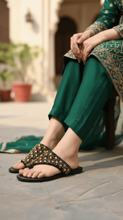 Black Fancy Chappal For Ladies EC0241 - View 1