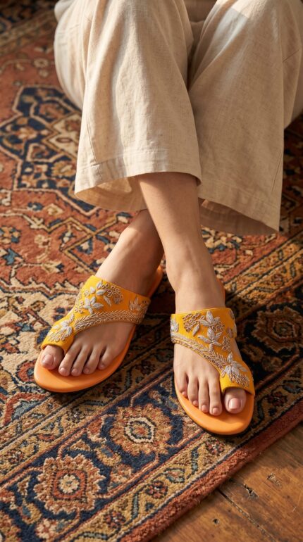 Yellow Fancy Chappal For Ladies EC0242 - View 1