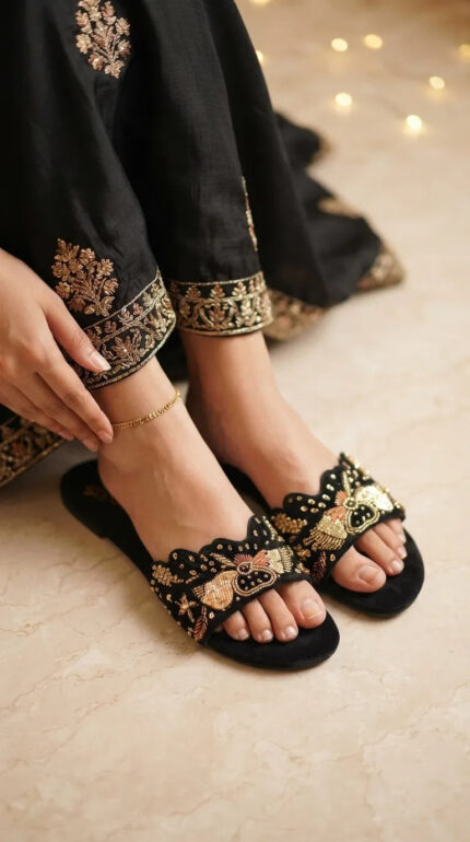 Black Fancy Slipper For Women EC0244 - View 1