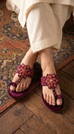 Maroon Ethnic Chappal For Ladies EC0247 - View 1