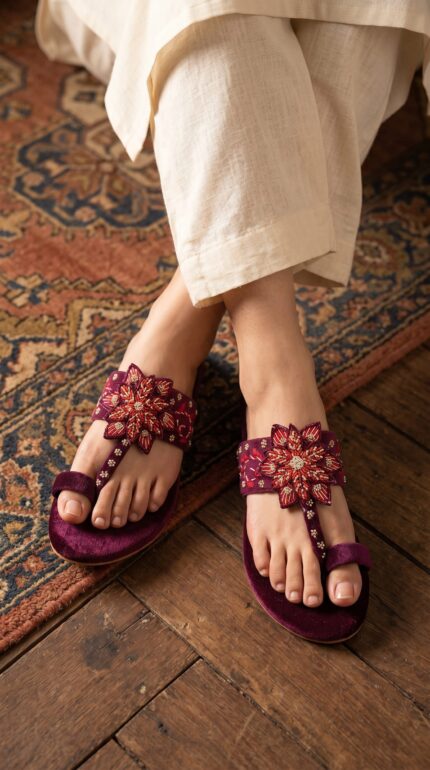 Maroon Ethnic Chappal For Ladies EC0247 - View 1