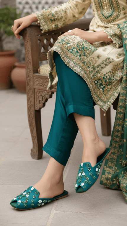 Green Fancy Back Open Khussa EC8578 - View 1
