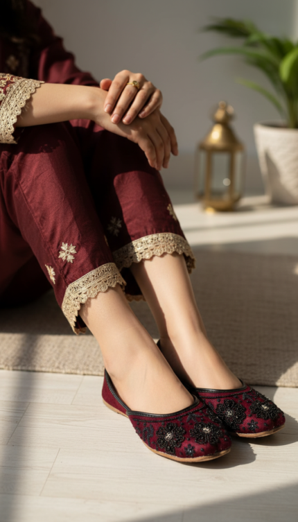 Maroon Fancy Women Khussa EC8607 - View 1