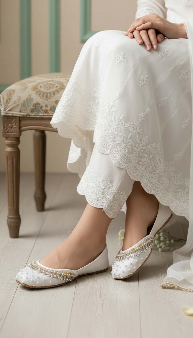 EC861409_d1f4a5dd-7233-4281-bceb-cb8bdadce318.png White Fancy Khussa For Ladies EC8614 - View 1