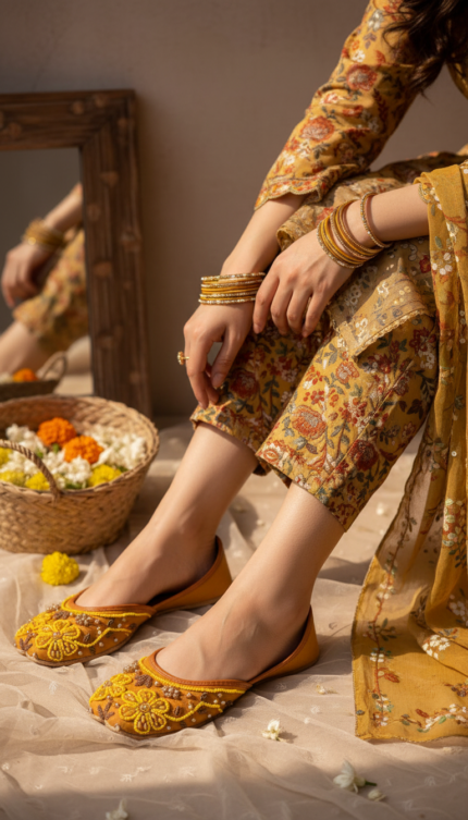 Mustard Fancy Khussa For Ladies EC8617 - View 1