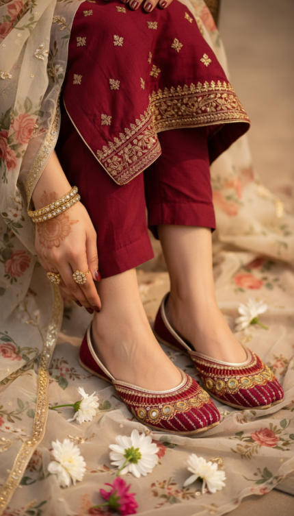 Maroon Fancy Khussa For Women EC8618 - View 1