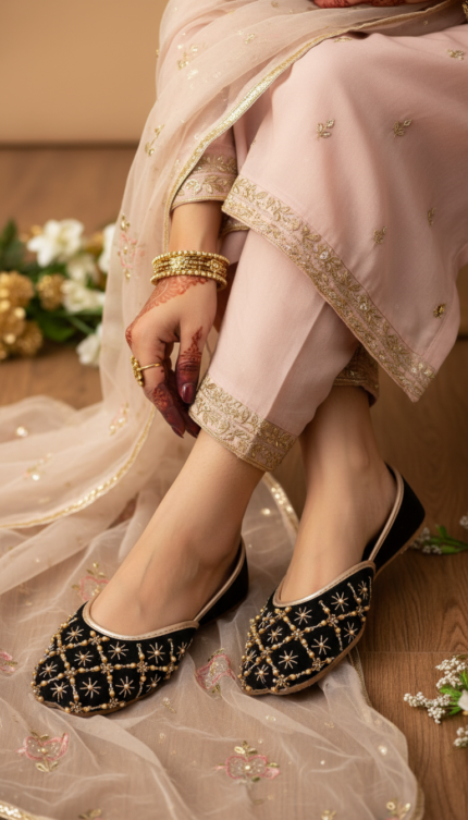 Black Fancy Khussa For Women EC8626 - View 1