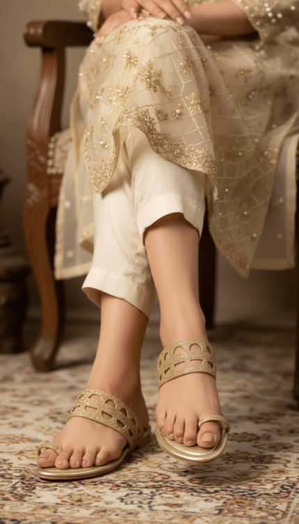 Golden Fancy Chappal For Women FN0816 - View 1