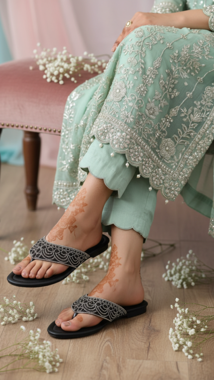 Black Fancy Chappal FN0820 - View 1