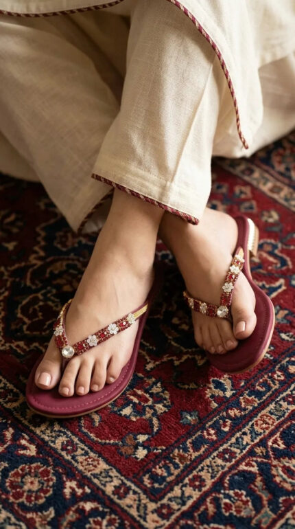 Maroon Fancy Chappal For Women FN0822 - View 1