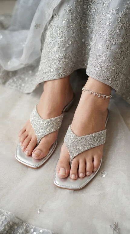 Silver Fancy Chappal For Women FN0832 - View 1