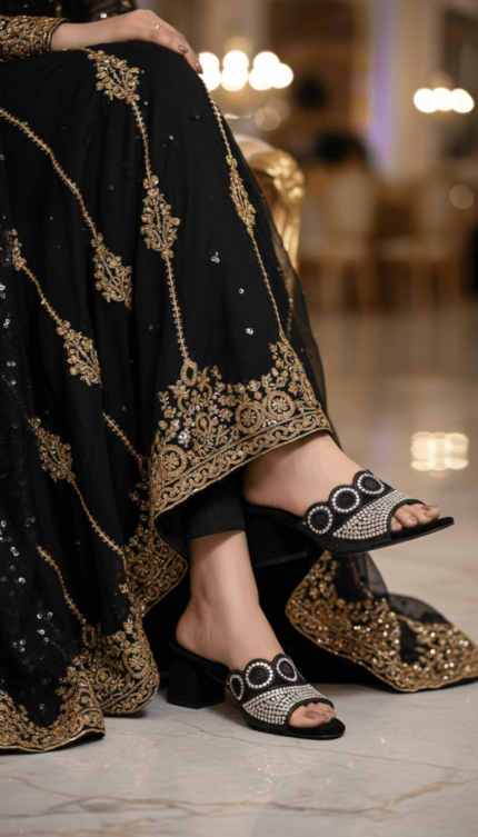 Black Fancy Slipper For Ladies FN7993 - View 1