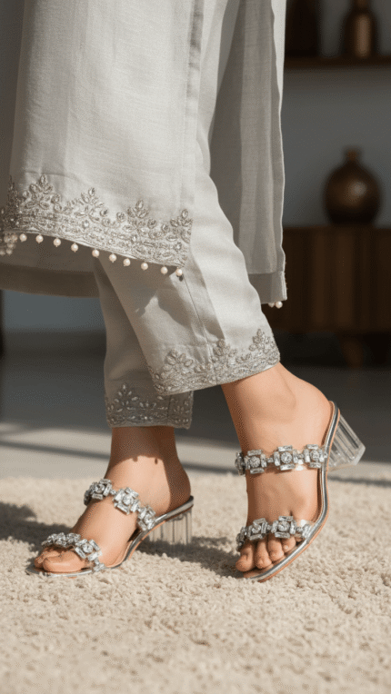Silver Fancy Women Slipper FN8019 - View 1