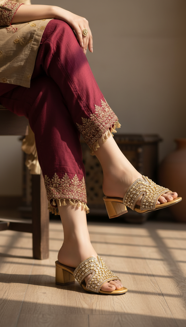 FN802815_2_8cf9a5f1-b278-4e74-88f4-563503f77bae.png Golden Fancy Slipper For Women FN8028 - View 1