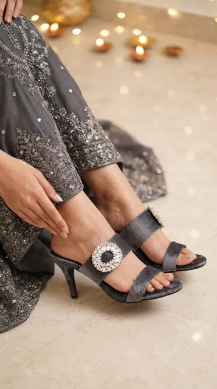 Grey Fancy Slipper For Ladies FN8043 - View 1