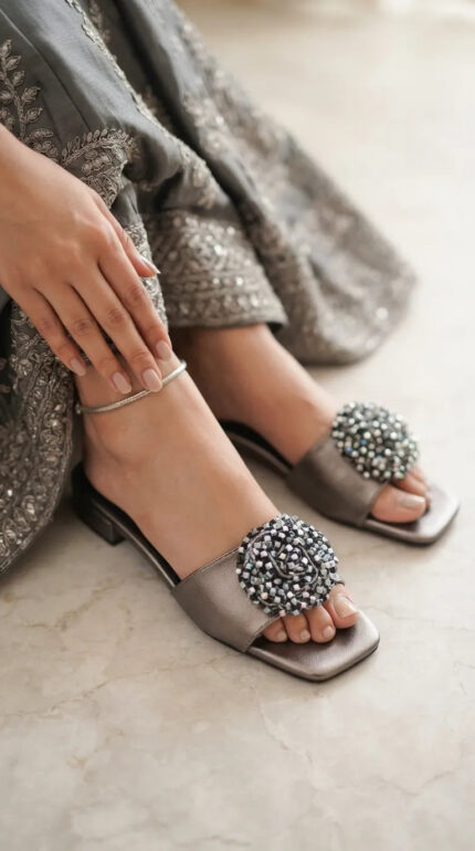 Grey Fancy Slipper For Ladies FN8047 - View 1