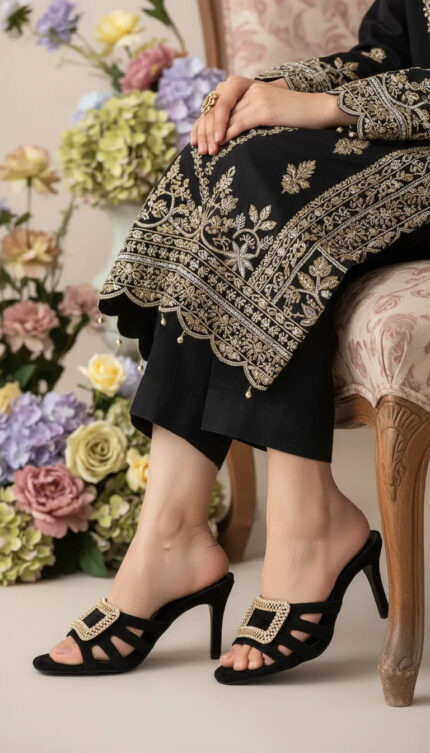 Black Fancy Slipper For Ladies FN8052 - View 1