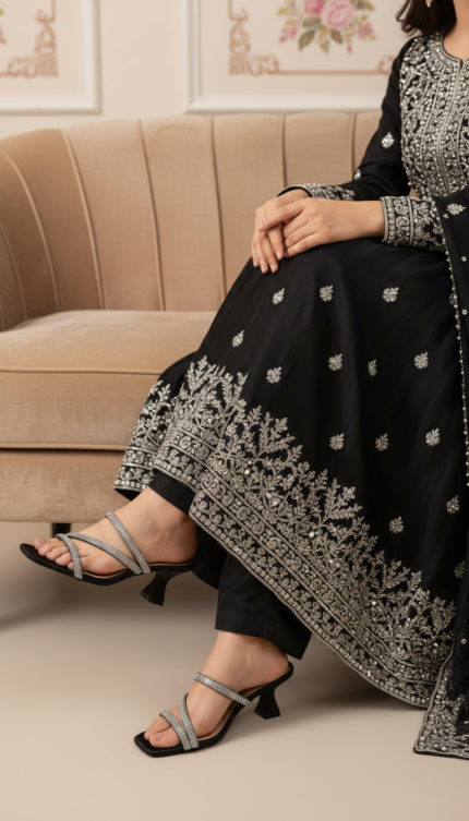 Black Fancy Slipper For Women FN8058 - View 1