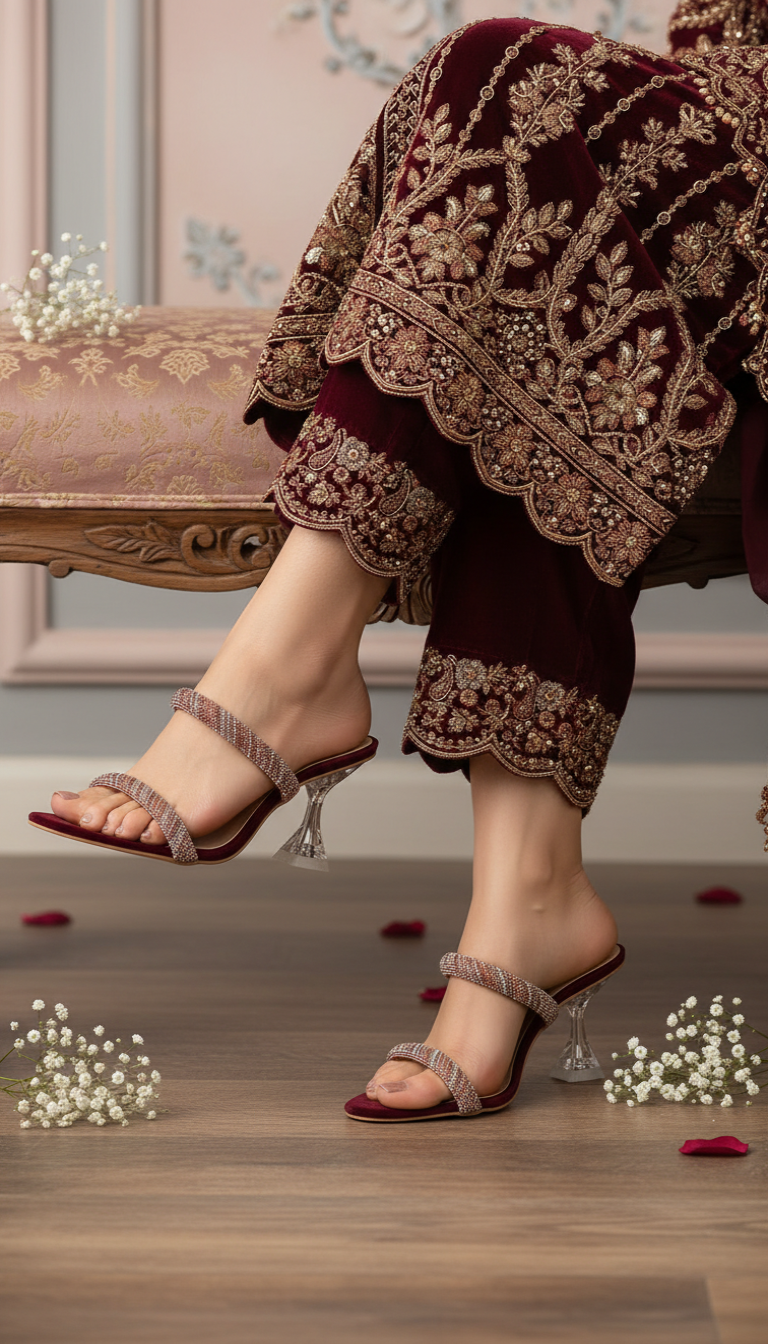 FN806605_188e6de1-cc8a-4544-8b67-52eb4b20c34f.png Maroon Fancy Slipper For Ladies FN8066 - View 1