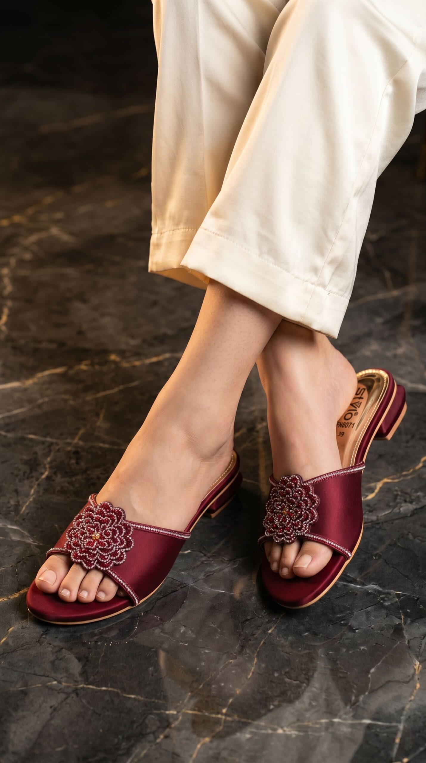 FN807105.jpg Maroon Fancy Women Slipper FN8071 - View 1