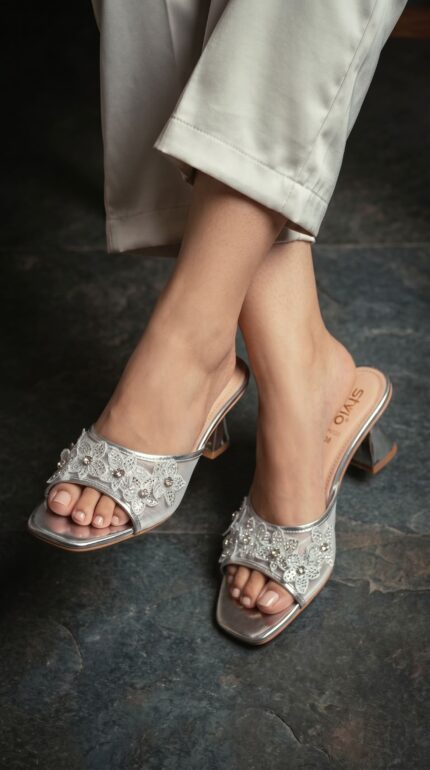 Silver Fancy Women Slipper FN8107 - View 1