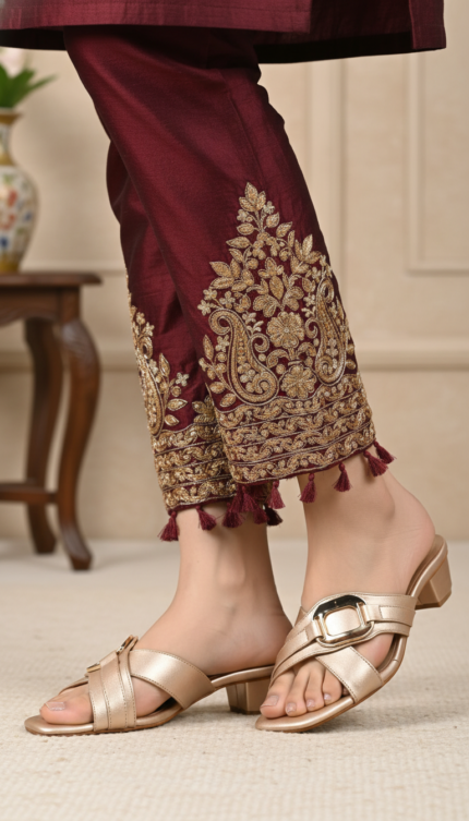 Golden Formal Slipper For Ladies FR8425 - View 1