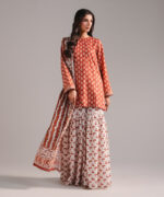 Rust Textured Cotton Straight Suit - View 4