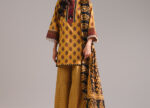 Mustard Textured Cotton Straight Suit - View 5