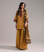 Mustard Textured Cotton Straight Suit - View 4