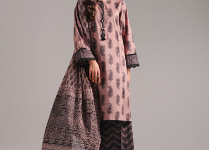 Muted Brown Textured Cotton Straight Suit - View 2